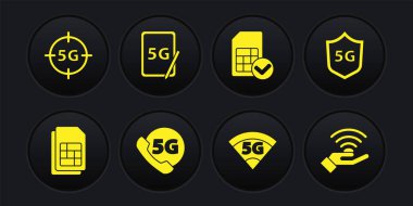 Sim kart koruma kalkanı 5G telefonunu ağ tableti ve simgesi ile ayarla. Vektör.