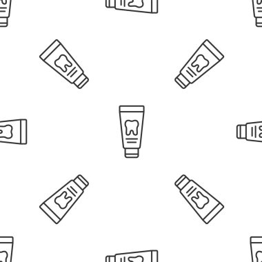 Diş macunu simgesinin gri çizgi tübü beyaz arka planda izole edilmiş pürüzsüz desen. Vektör.