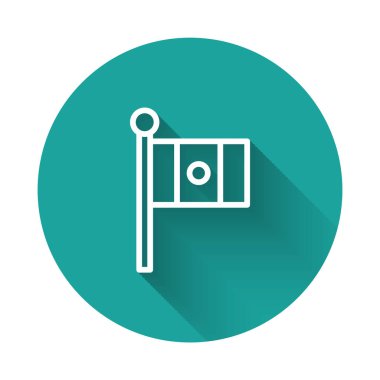 Bayrak direği simgesinde beyaz çizgili Meksika bayrağı uzun gölgeli bir arka plan. Yeşil daire düğmesi. Vektör