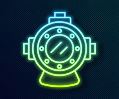 Parlayan neon hattı Aqualung simgesi siyah arkaplanda izole edildi. Dalış kaskı. Su altı ekipmanları. Vektör