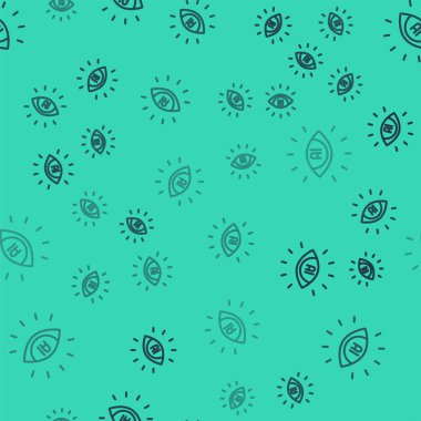 Black line Artificial intelligence AI icon isolated seamless pattern on green background. Machine learning, cloud computing, automated support assistance and networks.  Vector
