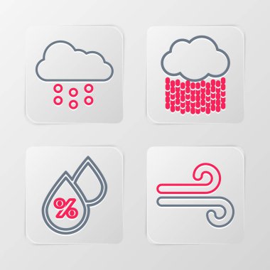 Rüzgar, su damlası yüzdesi, yağmur ve kar ikonu içeren bulut. Vektör