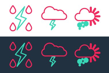 Cloudy 'yi karla, fırtınayla ve ikonla donatın. Vektör