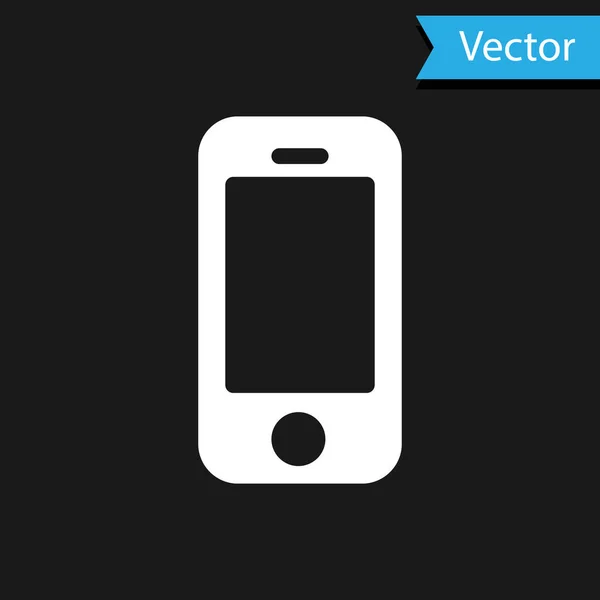 White Smartphone Mobile Phone Icon Isolated Black Background Vector — Stock Vector