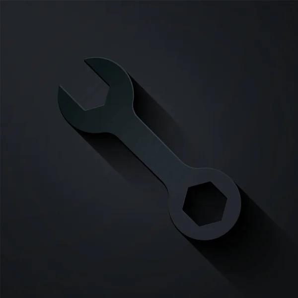 Paper Cut Wrench Spanner Icon Isolated Black Background Paper Art — Stock Vector