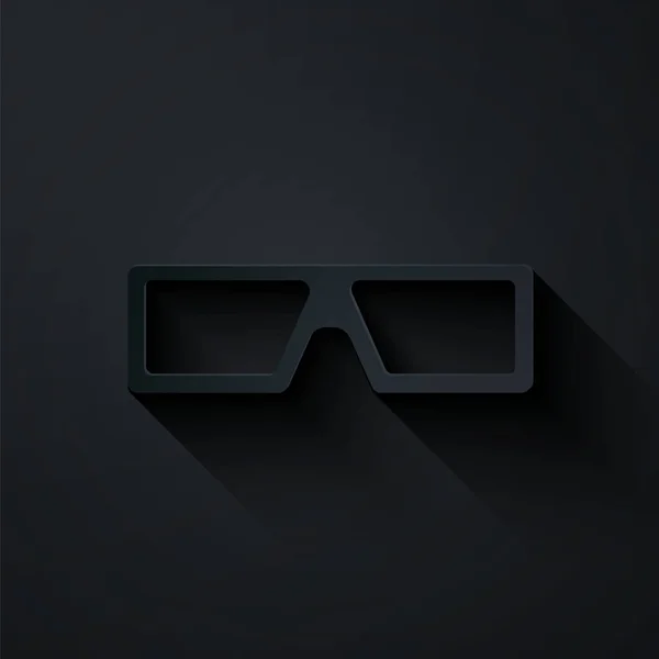 纸切3D电影眼镜图标孤立在黑色背景 造纸艺术风格 — 图库矢量图片