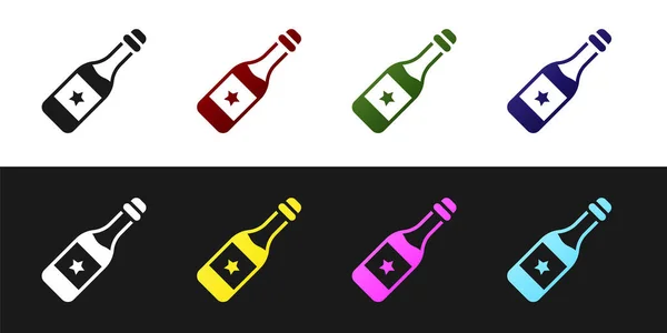 Définir Bouteille Champagne Icône Isolée Sur Fond Noir Blanc Joyeux — Image vectorielle