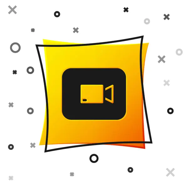 Ikona Tlačítka Black Play Izolované Bílém Pozadí Filmový Nápis Žlutý — Stockový vektor