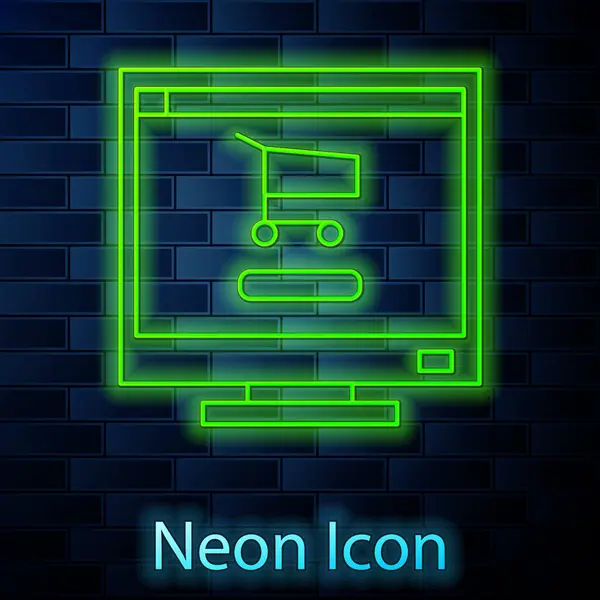 Leuchtende Neon Linie Warenkorb Auf Dem Bildschirm Computersymbol Isoliert Auf — Stockvektor
