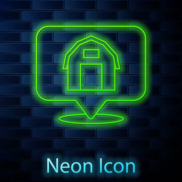 Žhnoucí Neonová Čára Umístění Domu Ikona Izolované Cihlové Zdi Pozadí — Stockový vektor