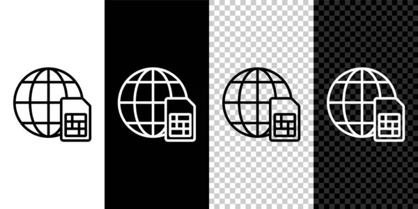 Set Line Globe Icono Tarjeta Sim Aislado Sobre Fondo Blanco — Archivo Imágenes Vectoriales