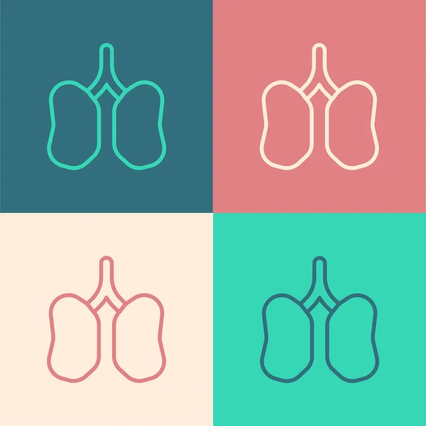 Pop Art Línea Lungs Icono Aislado Fondo Color Vector — Vector de stock