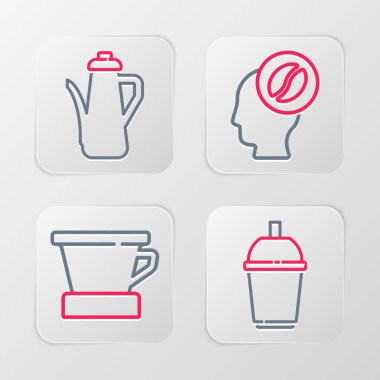 Kahve fincanı, V60 kahve makinesi, barista ve çaydanlık ikonu hazır olsun. Vektör