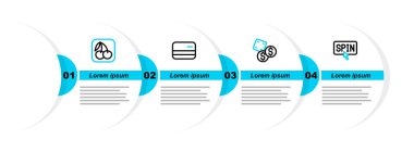 Satır Kazanan 'ın elinde ödül bileti, zar oyunu, kredi kartı ve kiraz ikonlu kumar makinesi var. Vektör
