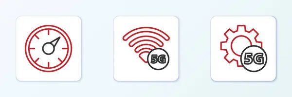 设置线路设置5G网络 数字速度计和图标 — 图库矢量图片