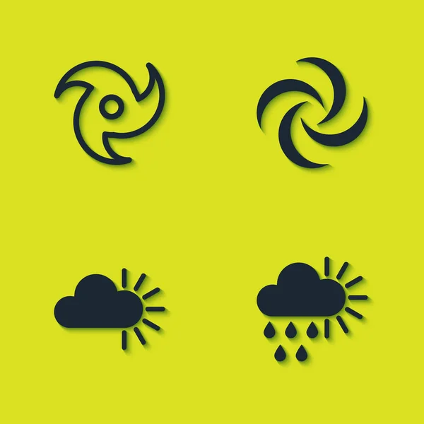 Set Tornado Bewölkt Mit Regen Und Sonne Und Symbol Vektor — Stockvektor