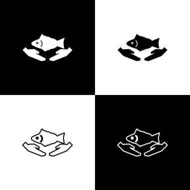 Set Fish care icon isolated on black and white background.  Vector Illustration.