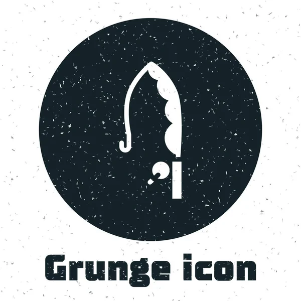 Иконка Grunge Fishing Rod Выделена Белом Фоне Поймай Большую Рыбу — стоковый вектор