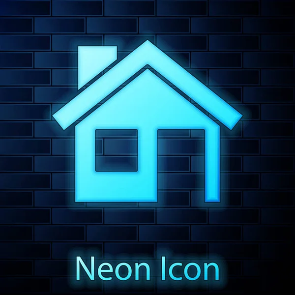 Glowing Neon House Icon Isolated Brick Wall Background Home Symbol — Stock Vector