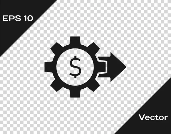 Black Gear Con Icono Símbolo Dólar Aislado Sobre Fondo Transparente — Vector de stock