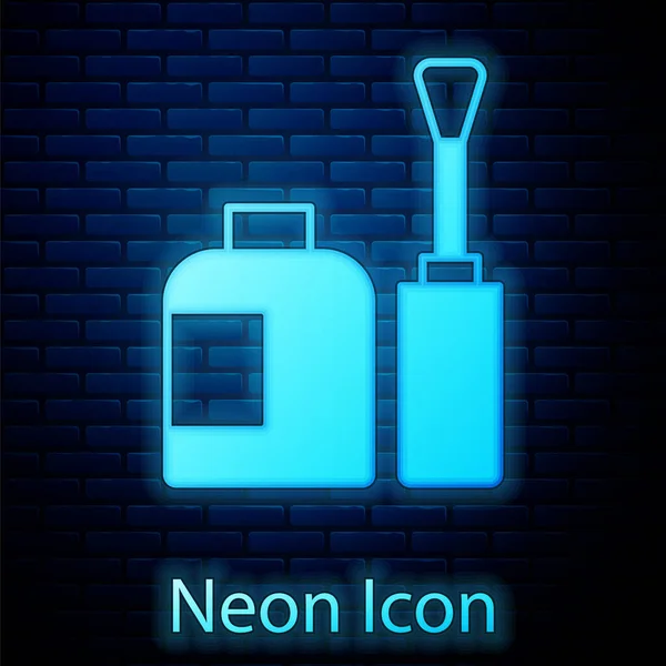 Zářící Neon Láhev Laku Nehty Ikona Izolované Pozadí Cihlové Stěny — Stockový vektor