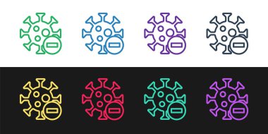 Çizgi negatif virüs simgesi siyah beyaz arkaplanda izole edildi. Corona virüsü 2019-nCoV. Bakteri ve mikroplar, hücre kanseri, mikrop, mantar. Vektör..