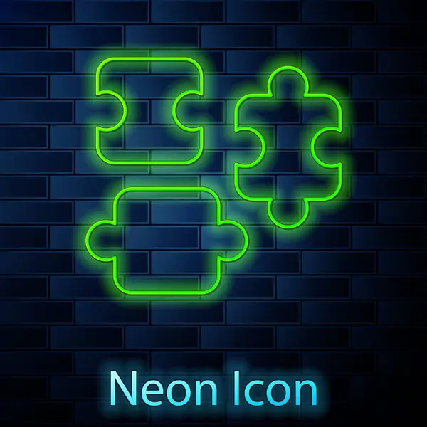 Parlayan Neon Hattı Yapboz Parçaları Oyuncak Ikonu Tuğla Duvar Arka — Stok Vektör