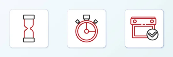 Set Line Calendar Check Mark Old Hourglass Stopwatch Icon Vector — Stock Vector