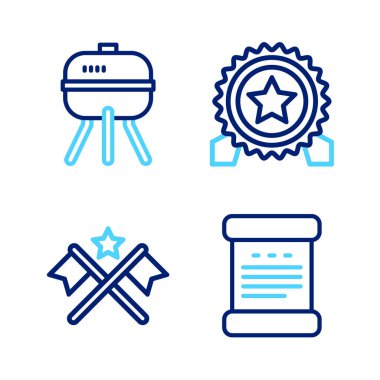 Bağımsızlık Bildirgesi, Amerikan bayrağı, Yıldız Madalyası ve Izgara ikonu. Vektör