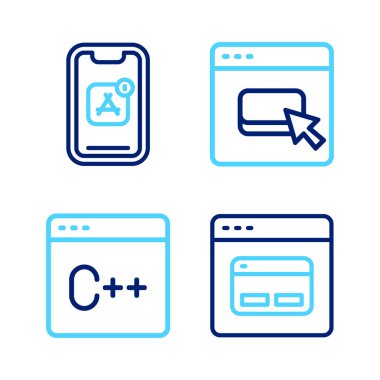 Satır Arama motoru, Yazılım, Tarayıcı dosyaları ve Mobil Uygulamalar simgesini ayarla. Vektör