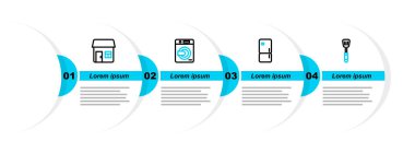 Hattı ayarla Spatula, Buzdolabı, Yıkama ve Ev ikonu. Vektör