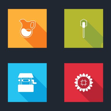 Süt, kürek ve ayçiçeği ikonuyla sürahiyi hazırla. Vektör