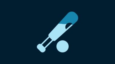 White Baseball bat with ball icon isolated on blue background. 4K Video motion graphic animation.