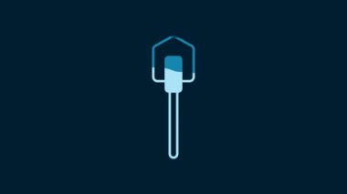 White Shovel icon isolated on blue background. Gardening tool. Tool for horticulture, agriculture, farming. 4K Video motion graphic animation.
