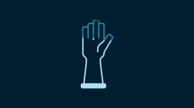 White Rubber gloves icon isolated on blue background. Latex hand protection sign. Housework cleaning equipment symbol. 4K Video motion graphic animation.