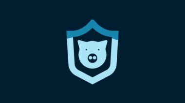 White Shield with pig icon isolated on blue background. Animal symbol. 4K Video motion graphic animation.