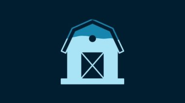 White Farm house icon isolated on blue background. 4K Video motion graphic animation.