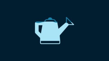 White Watering can icon isolated on blue background. Irrigation symbol. 4K Video motion graphic animation.