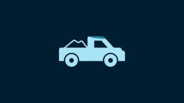 White Pickup truck icon isolated on blue background. 4K Video motion graphic animation.