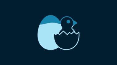 White Little chick in cracked egg icon isolated on blue background. 4K Video motion graphic animation.