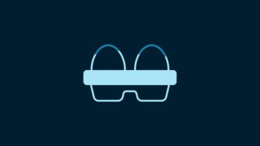 White Chicken egg in box icon isolated on blue background. 4K Video motion graphic animation.