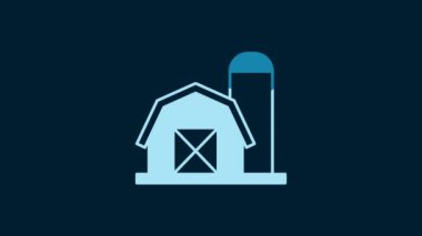 White Farm house icon isolated on blue background. 4K Video motion graphic animation.