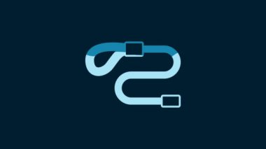 White Retractable cord leash with carabiner icon isolated on blue background. Pet dog lead. Animal accessory for outdoors walk. 4K Video motion graphic animation.