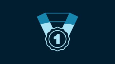 White Dog award symbol icon isolated on blue background. Medal with dog footprint as pets exhibition winner concept. 4K Video motion graphic animation.