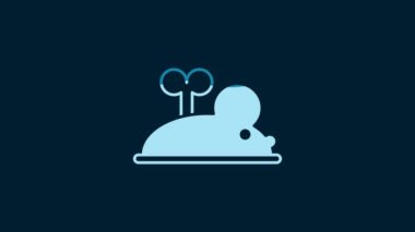 White Clockwork mouse icon isolated on blue background. Wind up mouse toy. 4K Video motion graphic animation.