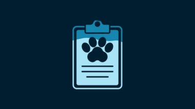 White Clipboard with medical clinical record pet icon isolated on blue background. Health insurance form. Medical check marks report. 4K Video motion graphic animation.