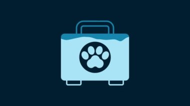 White Pet first aid kit icon isolated on blue background. Dog or cat paw print. Clinic box. 4K Video motion graphic animation.