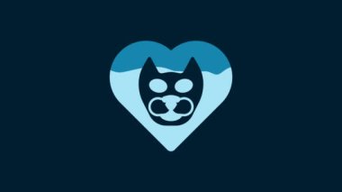 White Heart with cat icon isolated on blue background. Love to the animals. 4K Video motion graphic animation.