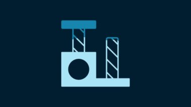 White Cat scratching post with toy icon isolated on blue background. 4K Video motion graphic animation.