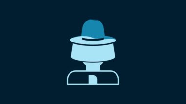 White Beekeeper with protect hat icon isolated on blue background. Special protective uniform. 4K Video motion graphic animation.